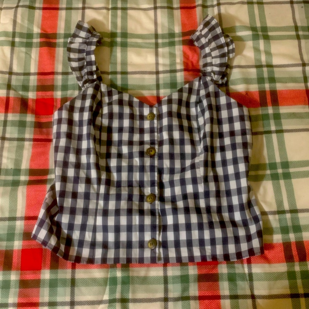 Plaid ruffle strap crop top with buttons size large